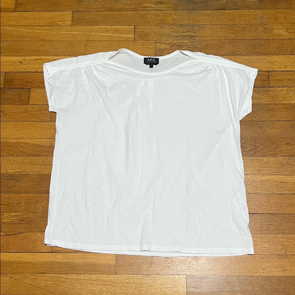 A.P.C. Oversized Boxy Fit Boatneck Cap Sleeve Tee in White, Women’s size Large - Picture 2 of 12